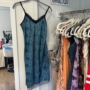 Blue mesh floral mini dress